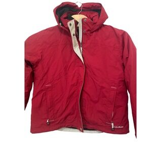 LL Bean Women's Red Hooded Full Zip Fleece Lined Jacket Coat 2 in 1 size large